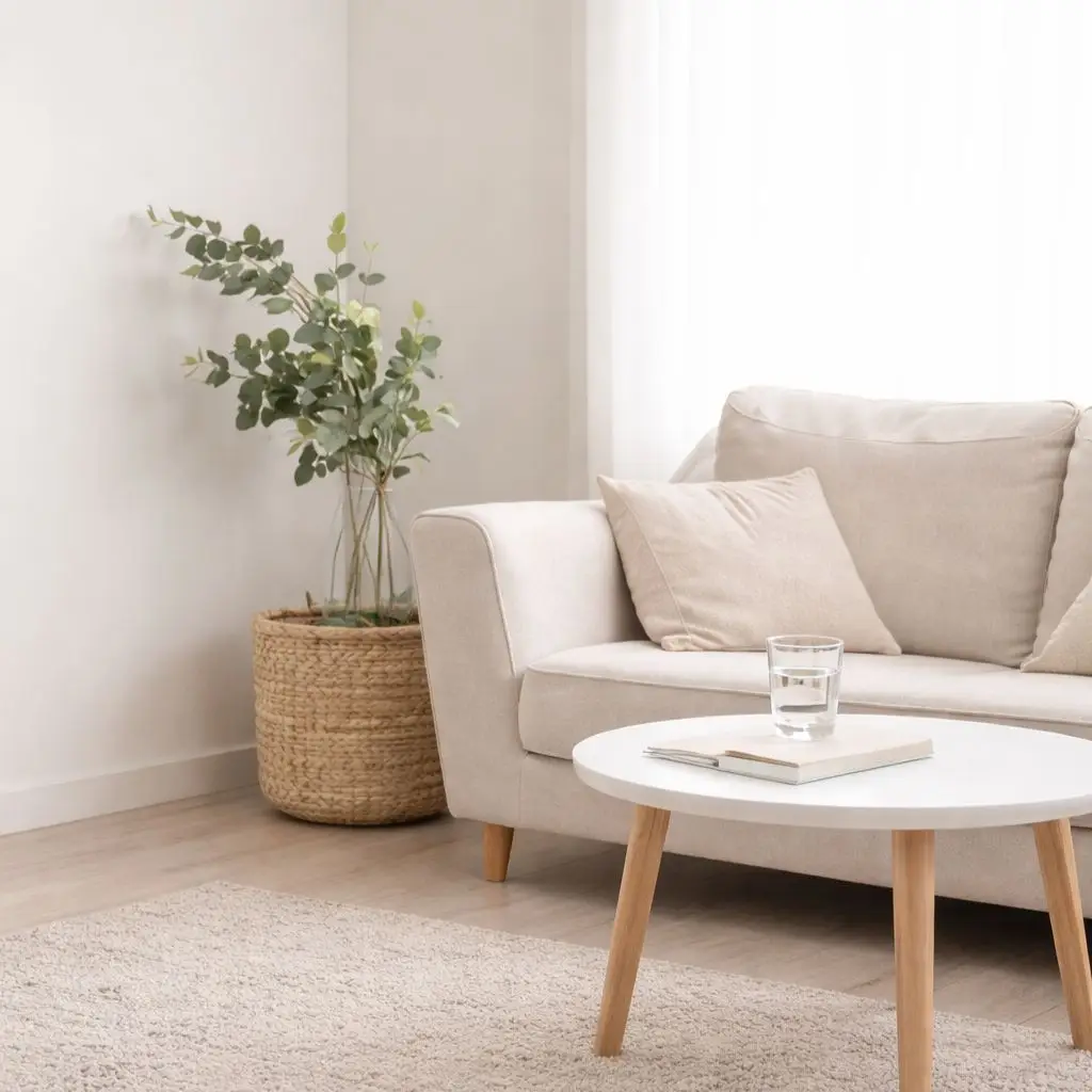 Foto de un sofá y una planta para ilustrar el despacho de Psicología Cristina Galbarro